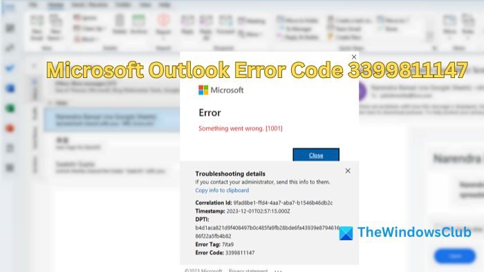 Corrigir código de erro do Outlook 3399811147