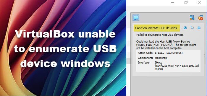 VirtualBox kan inte räkna upp USB-enheter på Windows 11