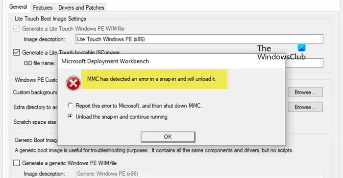 Deployment Workbench si arresta in modo anomalo all'apertura della scheda WinPE Proprietà