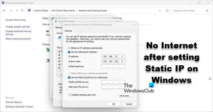 Windows 11/10'da Statik IP ayarlandıktan sonra İnternet yok