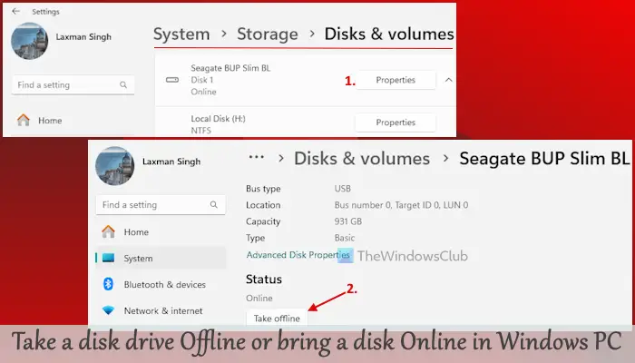 Comment mettre un lecteur hors ligne ou mettre un disque en ligne sous Windows 11