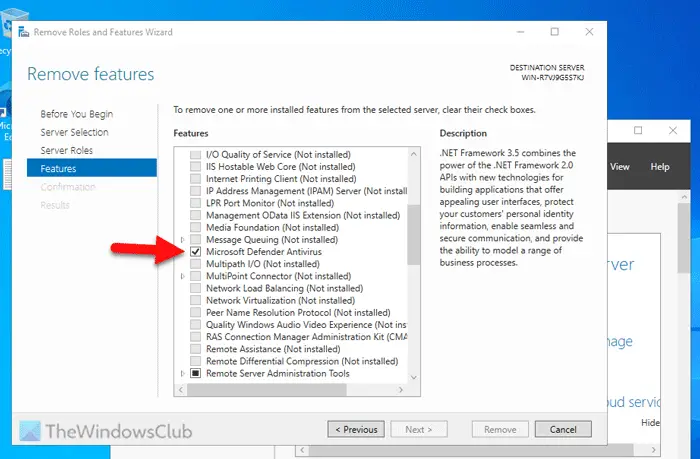 Como desinstalar a Segurança do Windows do Windows Server