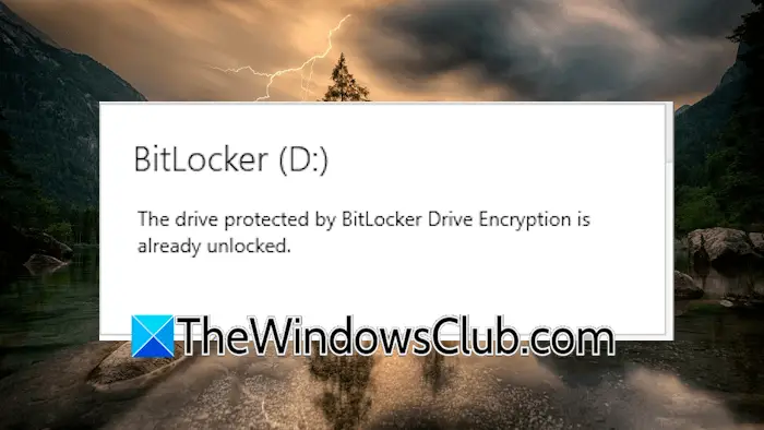 A unidade protegida pelo BitLocker já está desbloqueada [Fix]