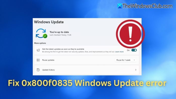 0x800f0835 Windows Güncelleme hatasını düzeltin