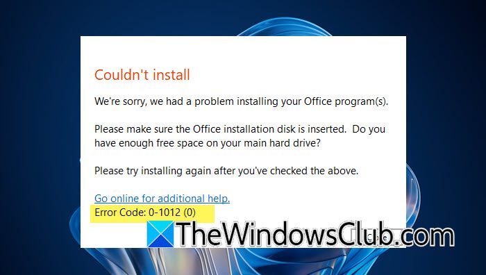 Reparar el código de error de Office 0-1012