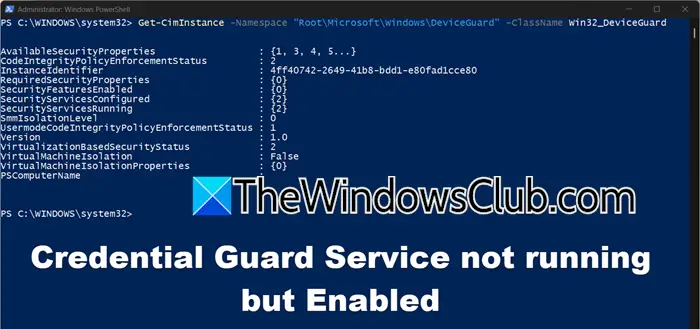 „Credential Guard“ paslauga neveikia, bet įjungta „Windows 11“