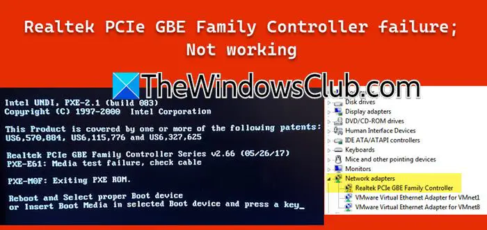 Fallo del controlador de la familia Realtek PCIe GBE; No funciona