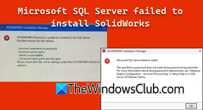 Microsoft SQL Server n'a pas réussi à installer SolidWorks