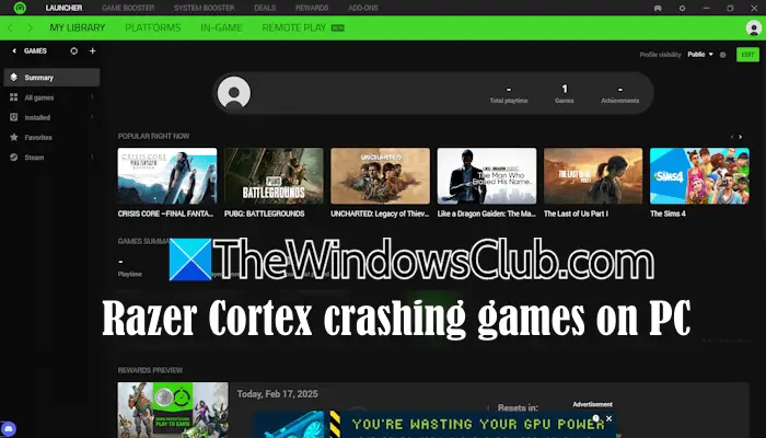 Razer Cortex Crashing Games on PC [修正]