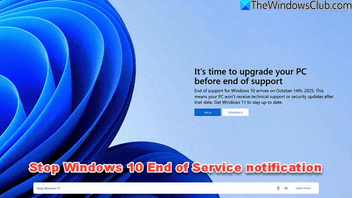 Zatrzymaj Windows 10 End of Service Powiadomienie