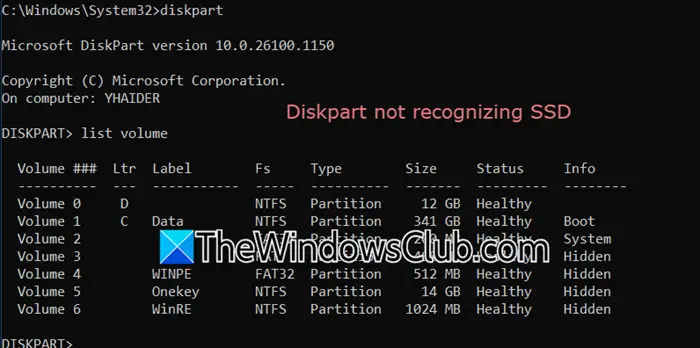 DiskPart ne reconnaissant pas SSD dans Windows 11