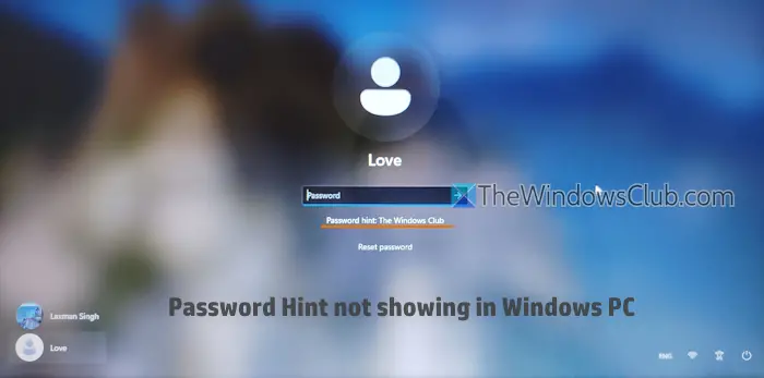 Il suggerimento della password non viene visualizzata in Windows 11