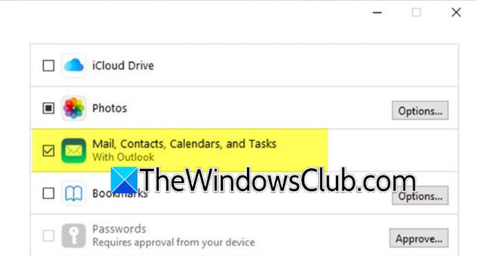 iCloud per Windows che non mostrano calendari e contatti