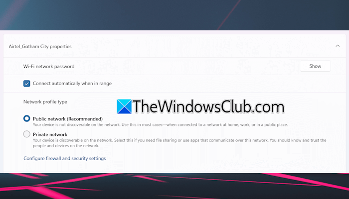 Verkkoprofiili muuttuu jatkuvasti automaattisesti Windows 11: ssä