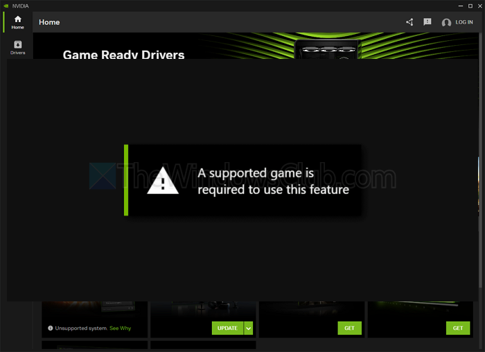 Se requiere un juego compatible para usar esta función Error de experiencia de Nvidia GeForce
