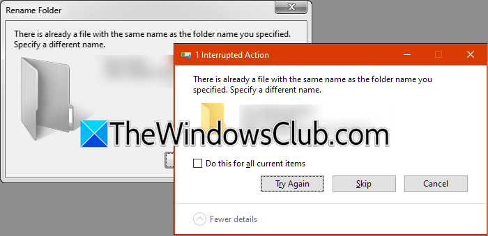 Belirttiğiniz klasör adıyla aynı ada sahip bir dosya var